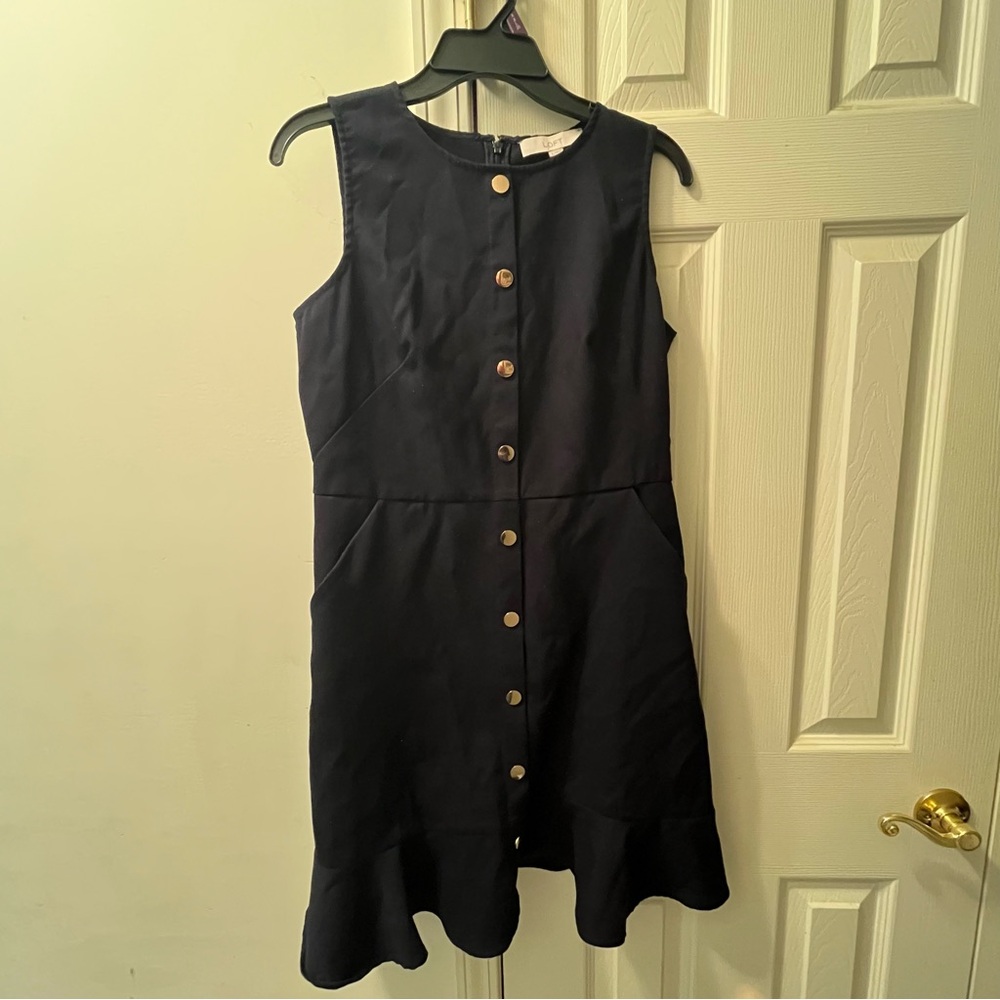 LOFT Button Navy Flounce pocket Dress size 6